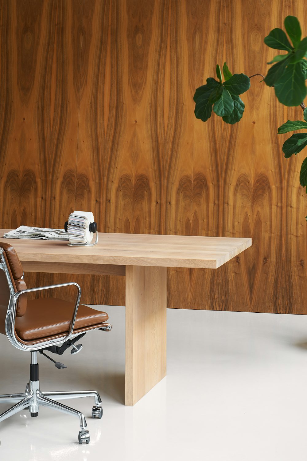 close up of e15 ashida table in white waxed oak in conference room