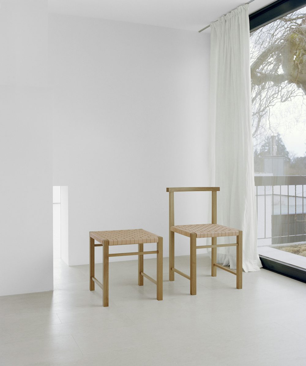 karnak chair and aswan stool by ferdinand kramer for e15 furniture