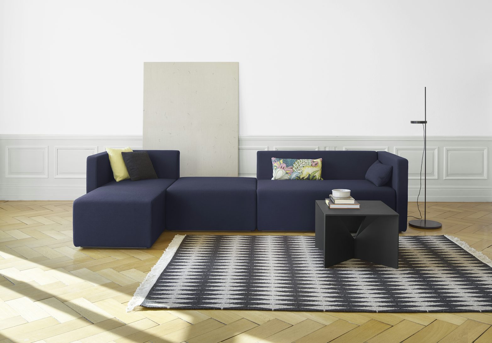 calvert table by e15 in living room with kerman sofa