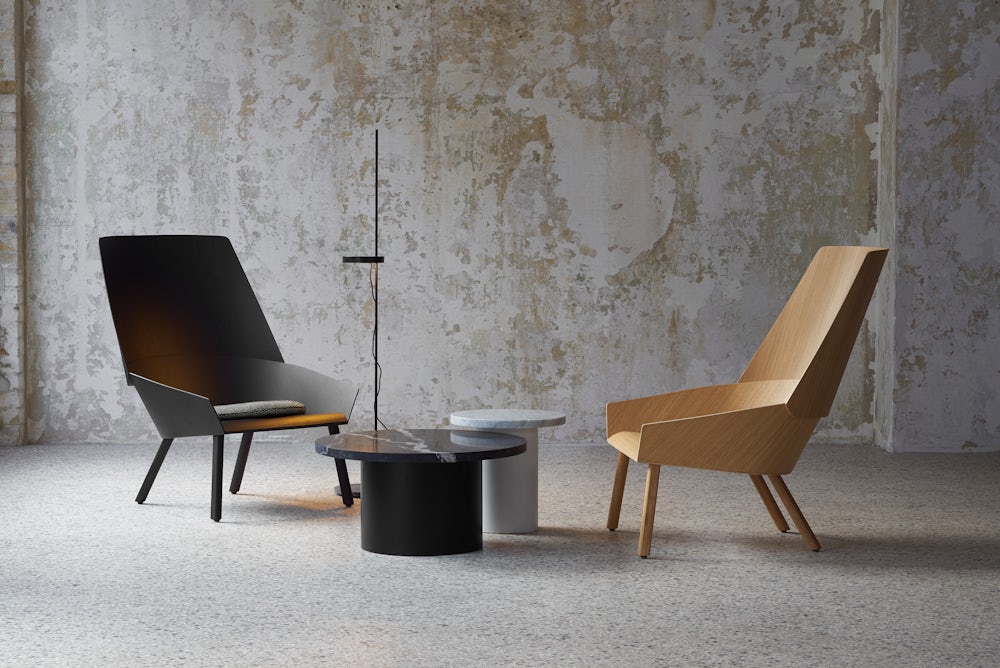 oak and black lacquer e15 eugene lounge chairs with enoki tables
