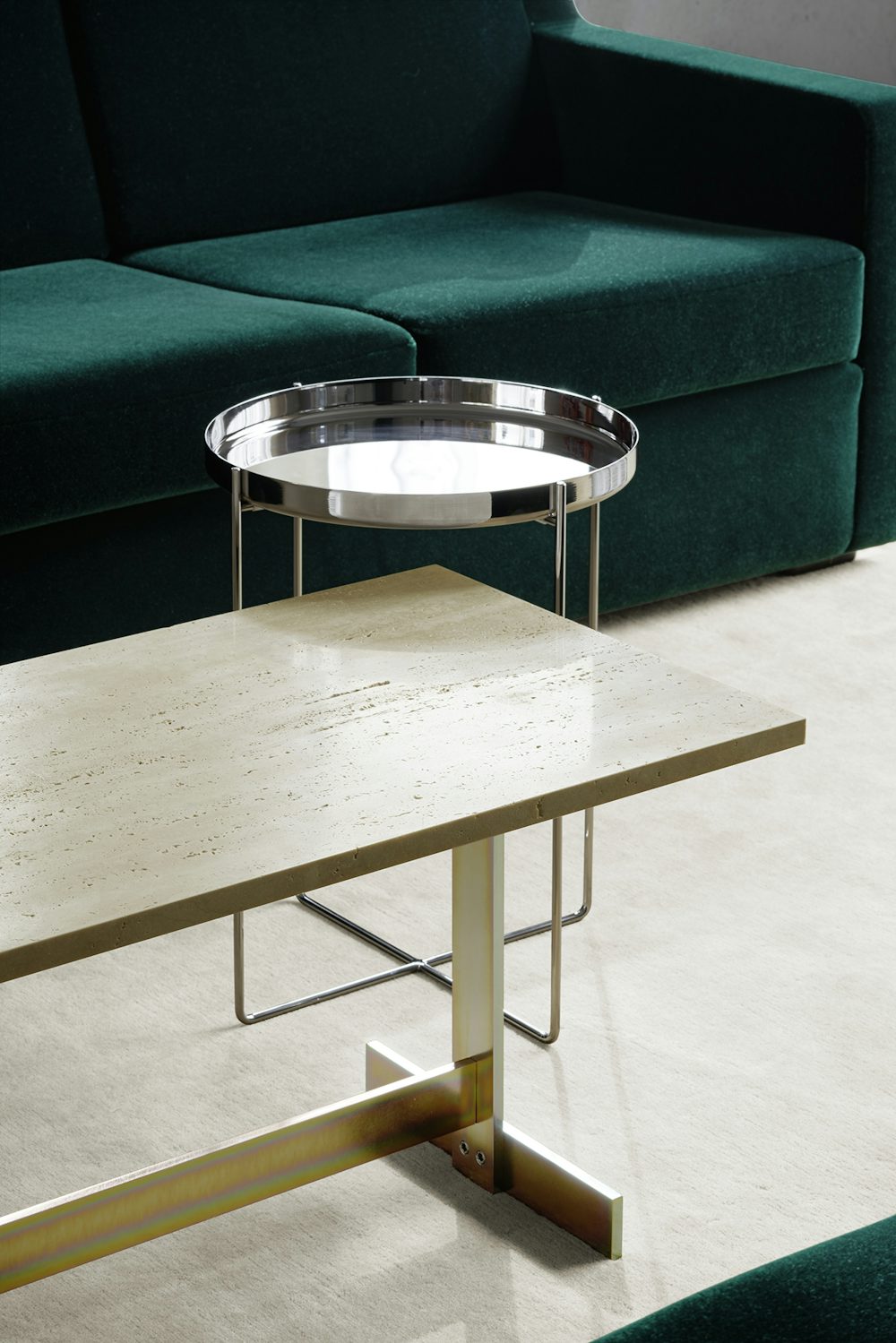 e15 habibi side table with lazlo table and kerman sofa
