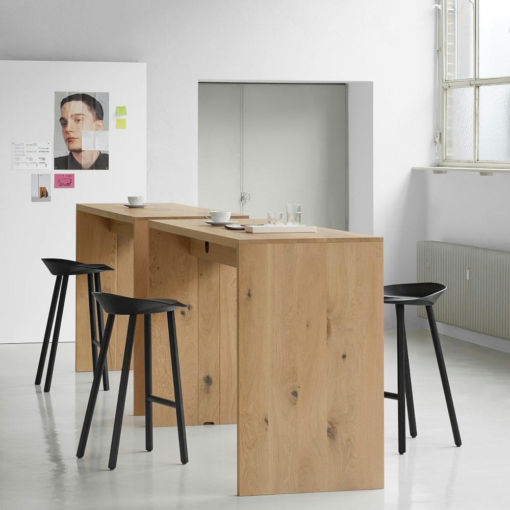 e15 ponte high table in white waxed oak with jean stool
